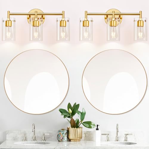 Bathroom Light Fixtures 2023 Upgrade, 3-Light Matte Black Bathroom Vanity Light, Black Bathroom Lights Over Mirror with Clear Glass Shade, Bathroom Wall Sconces for Mirror Bedroom Living Room Hallway