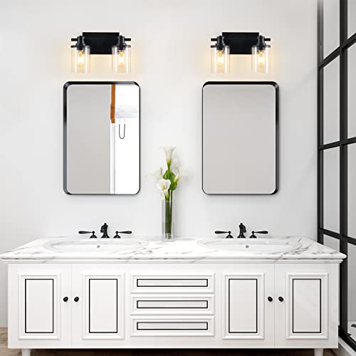 3 Light Bathroom Vanity Light, Black and Gold Bathroom Light Fixtures with Clear Glass Shade, Matte Black Finish, Brushed Gold Copper Accent Socket, Modern Gold Vanity Lights for Bathroom Over Mirror