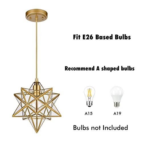 Modern Moravian Star Gold Finish Pendant Light Clear Glass Hanging Brass Star Lights Fixture 11''