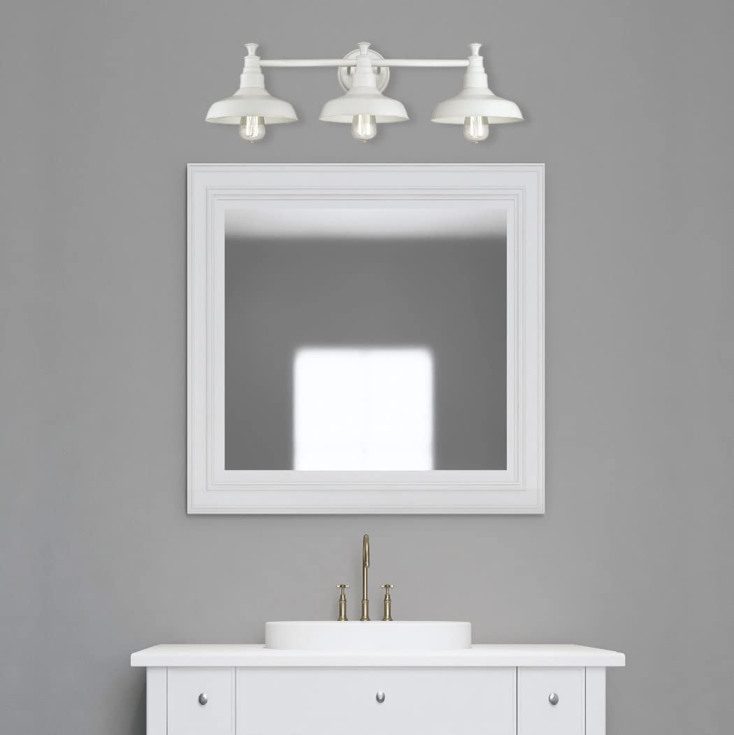 Industrial Farmhouse 3-Light Indoor Bathroom Vanity Light with Metal Shades for Over the Mirror, Galvanized Paint