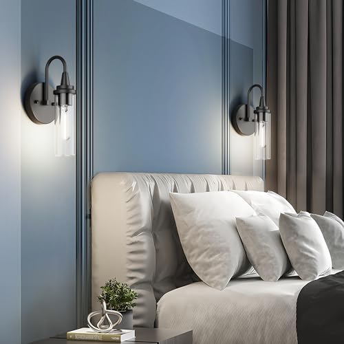 Black Wall Sconces Set of Two, Sconces Wall Lighting Hardwired Wall Sconce Indoor Wall Light for Living Room Hallway (Exclude Bulb)