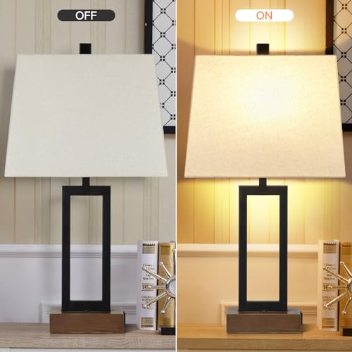 23.5" Touch Control Table Lamps, Metal Bedside Lamp for Bedroom Set of 2 with USB A+C Ports & AC Outlet, 3-Way Dimmable Nightstand Lamp for Living Room (LED Bulb Included)