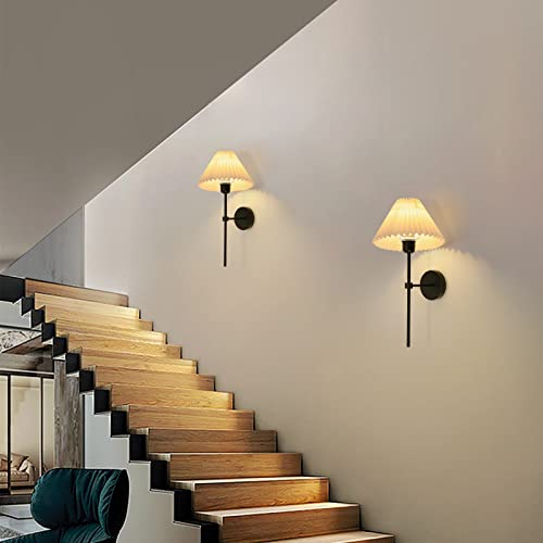 Wall Sconces Sets of 2 White Fabric lampshade Matte Black Wall Lamp Column Bracket Wall Lighting Bathroom Dresser Hardwired lamp Applicable to Living Room Bedroom Dining Room