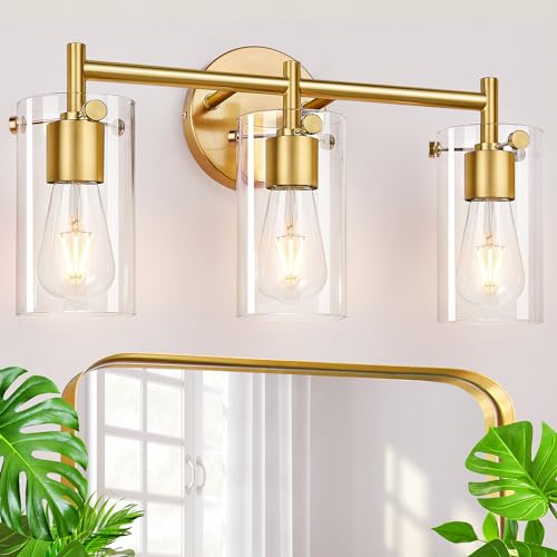 Bathroom Light Fixtures 2023 Upgrade, 3-Light Matte Black Bathroom Vanity Light, Black Bathroom Lights Over Mirror with Clear Glass Shade, Bathroom Wall Sconces for Mirror Bedroom Living Room Hallway