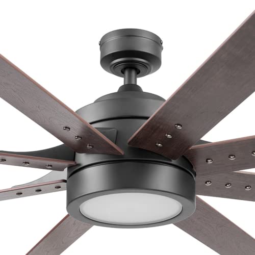 Ceiling Fans Xerxes, 62 Inch Contemporary LED Ceiling Fan with Light and Remote Control, 8 Blades with Dual Finish, Reversible Motor - 51628-01 (Brushed Nickel)