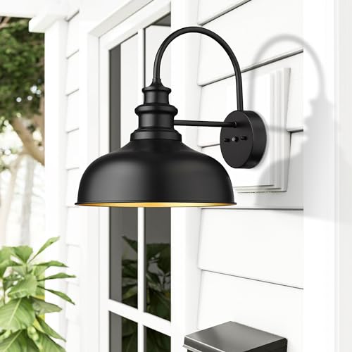 Barn Lights 14” Dome Farmhouse Outdoor Wall Sconce Outdoor Wall Lamps Outdoor Wall Lantern Farmhouse Wall Mount Light Fixture (1Pack, Oil Rubbed Bronze+Gold)