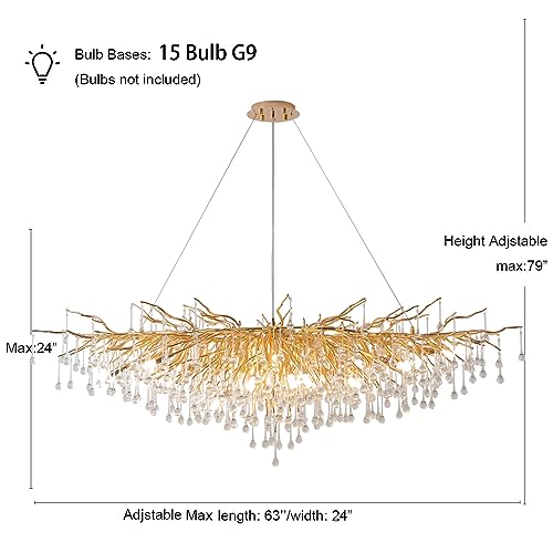 Black Crystal Chandelier, Modern Ceiling Pendant Flower Hanging Lighting Frosted Tree Branch Raindrop Chandelier Light Fixture for Dining Room, Living Room, Bedroom, Entryway (Dia 24" Round)