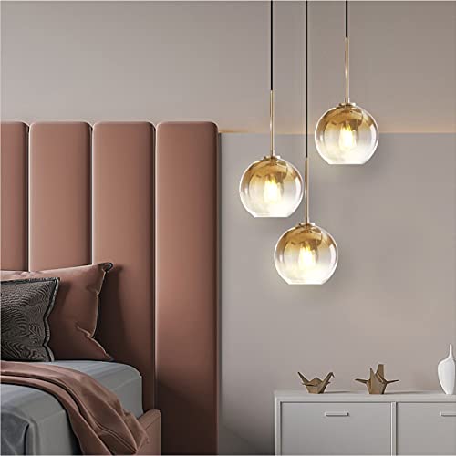 KCO Lighting 3 Light Globe Cluster Pendant Light Modern Glass Cluster Chandelier Gold Glass Pendant Light Fixture Mid Century Dining Room Chandelier Multi Pendant Light Fixture