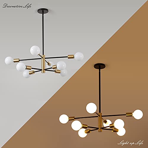 Sputnik Chandelier Modern Gold Chandelier 6-Light E26 Mid Century Ceiling Light Fixture Height Adjustable Hanging Pendant Lighting for Dining Room Kitchen Island Bedroom Office