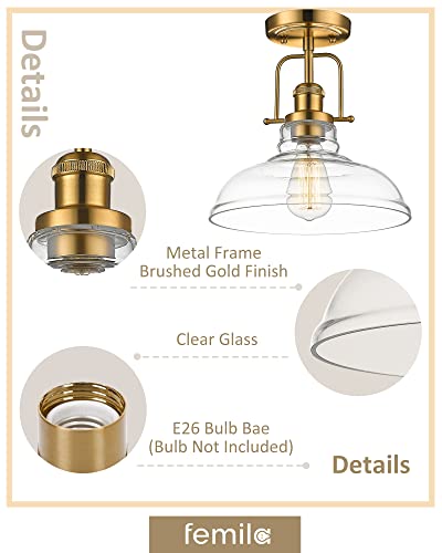 Semi Flush Mount Ceiling Light, Farmhouse Close to Ceilight Lighting Fixture, Oil Rubbed Bronze Finish, Clear Glass Pendant Lamp Shade,4FY09-F ORB