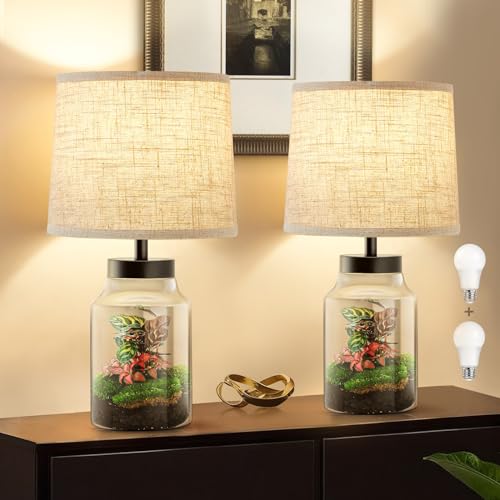 Fillable Table Lamp, Table Lamp with Clear Glass Fillable Modern Table Lamp with Black Square lampshade Beside Lamp for Living Room Bedrooms Office Bulbs Included(Black Square)