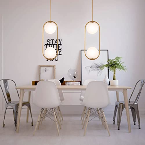 Modern Gold Globe Pendant Light Mid Century Chandelier 1-Light Brushed Brass Ceiling Hanging Lighting Fixture with White Globe Glass Lampshade for Kitchen Island Dining Room Bedroom (2 Pack)