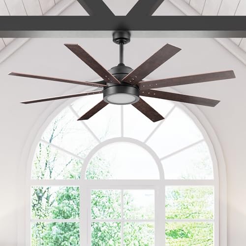 Ceiling Fans Xerxes, 62 Inch Contemporary LED Ceiling Fan with Light and Remote Control, 8 Blades with Dual Finish, Reversible Motor - 51628-01 (Brushed Nickel)