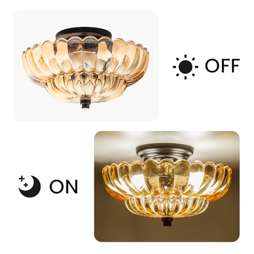 Ceiling Lights Semi Flush Mount Ceiling Light, Brown Glass Chandeliers, Black Base Modern Lighting, Light Fixture Suitable for Living Room Kitchen Bedroom Hallway... Bulb Not Included