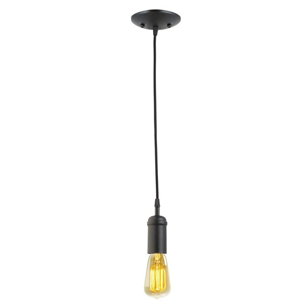 1-Light Pendant, Matte Black, Black Woven Fabric Cord, E26 Base Socket, Kitchen Island, Café, Decorative, Ceiling Hanging Light Fixture, Modern, Vintage, Bulb Not Included