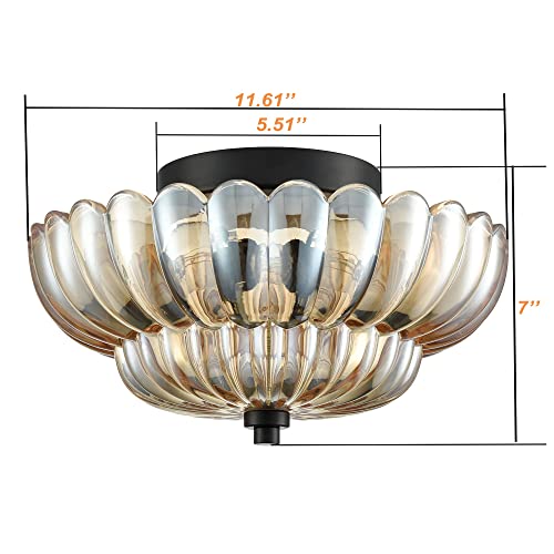 Modern Black Ceiling Light Traditional Semi Flush Mount Ceiling Light with Scalloped Clear Glass for Living Room Hallway Close to Ceiling Light Fixture