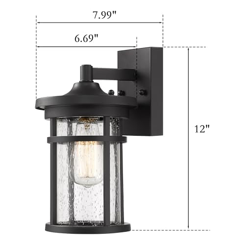 Outdoor Wall Sconces, Exterior Wall Lantern, Outdoor Wall Lighting Fixture, Outdoor Wall Mounted Lights, Outdoor Wall Lights for Patio, Porch, Garden,Balcony (Black, 12" H)