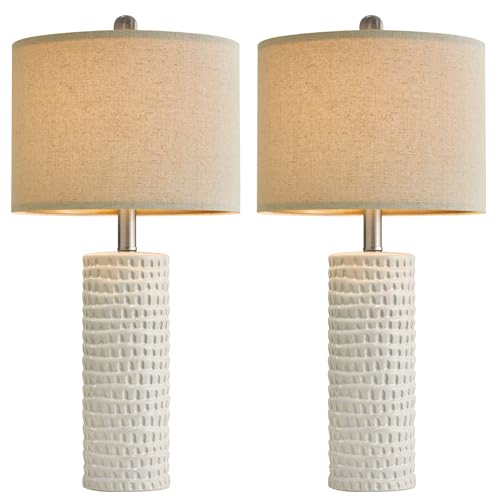 24" Farmhouse Ceramic Table Lamp Set of 2 for Bedroom Living Room White Desk Decor Bedside Lamps for Study Room Office Dorm Modern Accent Nightstand Lamp End Table Lamps