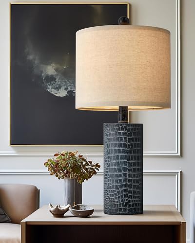 20.5" Farmhouse Lamp Single Resin Table Lamps for Living Room Bedroom Entryway Table Office Dorm Boho Nightstand Small Table Lamp Industrial End Side Table Lamps Gray