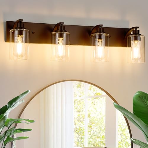 2-Light Bathroom Light Fixtures Modern Chrome Vanity Lights for Bathroom Lighting fixtures Over Mirror with Clear Glass Shade for Cabinet Mirror Bedroom Hallway