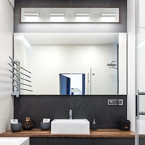 LED Modern Bathroom Vanity Light Fixtures (3-Light, 24-Inch), Matte Black Modern Acrylic Bathroom Wall Lighting Fixtures Over Mirror (Cool White 6000K)