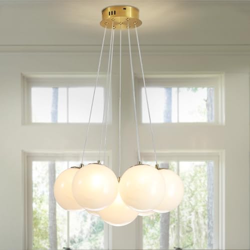 23" Bubble Globe Chandelier, 13-Light Globe Chandelier Light Fixture, Pendant Light Fixture with Milky White Glass Big Balls for Bedroom Dining Room Living Room(G9 Bulbs Included, UL Listed)