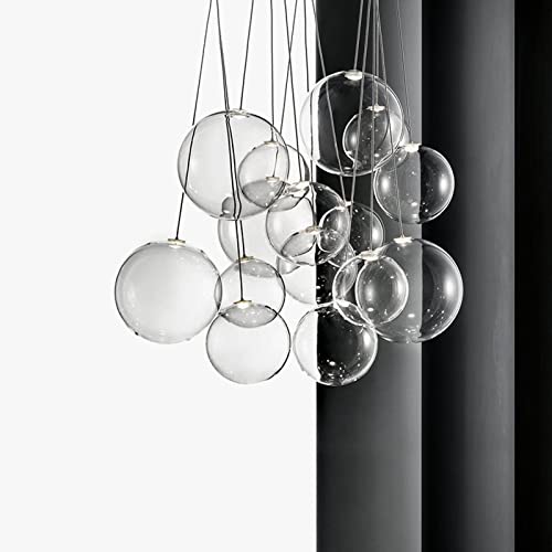 Modern LED 3 Way Glass Ball Ceiling Pendant Lights Cluster Simple Kitchen Island Lighting Fixture 3-Lights Hanging Lamp Chandelier for Dining Room(Grey), Gray (GYDD-0718-1)