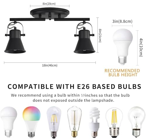 3-Light Track Lighting Kit,Black Semi Flush Mount Ceiling Light with 3 Rotatable Light Heads,Industrial Accent Lighting for Livingroom,Bathroom,Hallway,Art Wall,Bathroom,Kitchen.(3-Light)