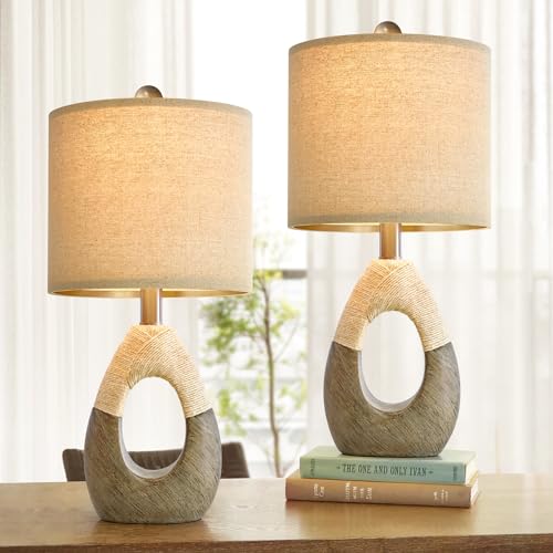 OYEARS Boho Table Lamps Bedroom Living Room Set 2 Small Farmhouse Rattan Table Lamp 19”Rustic Home Decoration Nightstand Bedside Lamp for Office Compatible with Smart Light Bulbs(Not Include Bulbs)