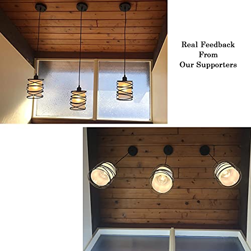 Modern Mini Pendant Light Fixture Kitchen Island Pendant Lighting 6.30''Matte Black Spiral Cage Handblown Clear Seeded Glass Shade Hanging Lamp Adjustable Cord for Dining Room 1-Pack,E26