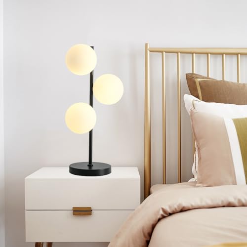 Mid Century Gold Globe Table Lamp Modern U-Shape 2-Light Desk Table Light with Milk White Glass Shade Metal Base Nightstand Lamp for Bedroom Bedside,G9 Bulb