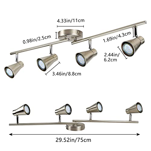 6-Light Flexible Track Lighting Rail, Modern Directional Led Spot Ceiling Light Fixture Flush, Brush Steel, Bulbs Included for Living Room, Dining Room, Bedroom, Kitchen, Office