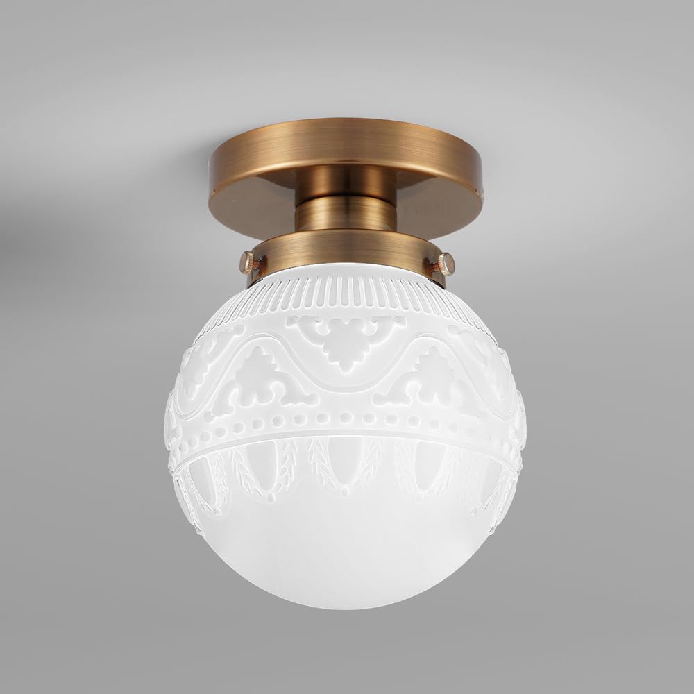 Semi Flush Mount Ceiling Light Fixtures, Vintage Globe Glass Ceiling Light Fixture, Antique Small Black Hallway Light Fixtures for Bedroom, Closet, Entryway, Bathroom, Kitchen