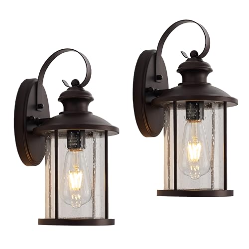 Oil Rubbed Bronze Outdoor Light Sconces Wall Mount, Clear Seedy Glass Large Exterior Porch Wall Lantern, 12.5" Outside Lights for House, Front Porch, Patio, Backyard