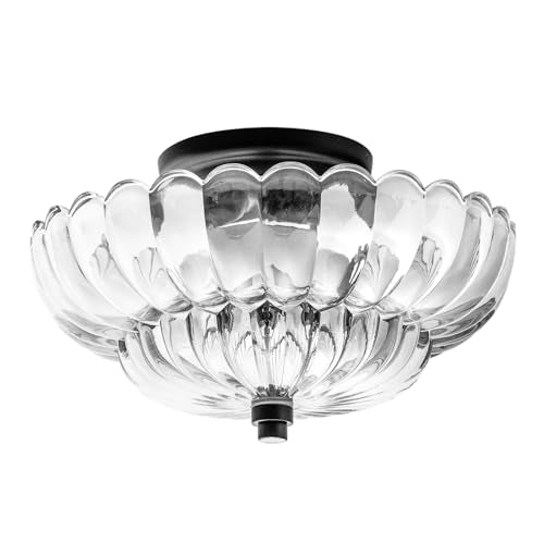 Ceiling Lights Semi Flush Mount Ceiling Light, Brown Glass Chandeliers, Black Base Modern Lighting, Light Fixture Suitable for Living Room Kitchen Bedroom Hallway... Bulb Not Included