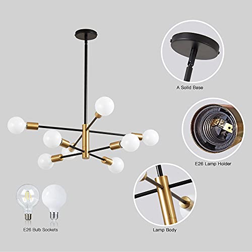 Sputnik Chandelier Modern Gold Chandelier 6-Light E26 Mid Century Ceiling Light Fixture Height Adjustable Hanging Pendant Lighting for Dining Room Kitchen Island Bedroom Office