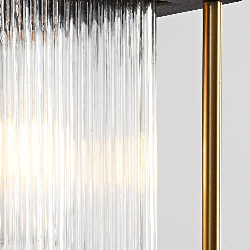 Outdoor Hanging Porch Light Waterproof Black and Gold Outdoor Pendant Lights Outdoor Chandelier with Striped Glass for Porch Entryway and Front Door.