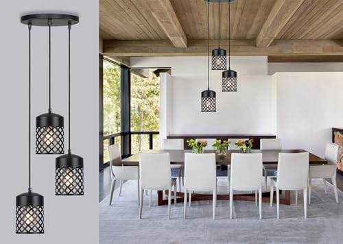 Lighting Farmhouse Black Pendant Lights Kitchen Island, Single Mini Pendant Light Metal Cage Adjustable Hanging Light Fixtures for Kitchen Island Dining Room Bar XB-P328-MB