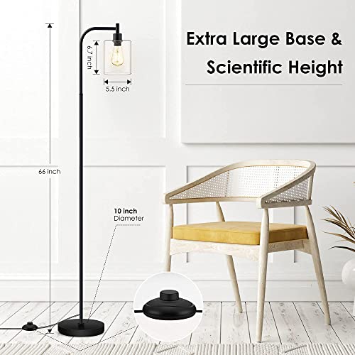 Floor Lamp, 6W Black Modern Floor Lamp with 4W Adjustable Reading Lamp, 2700K Energy-Saving LED Bulbs Included, Industrial Bright Floor Lamp for Bedroom, Living Room and Office