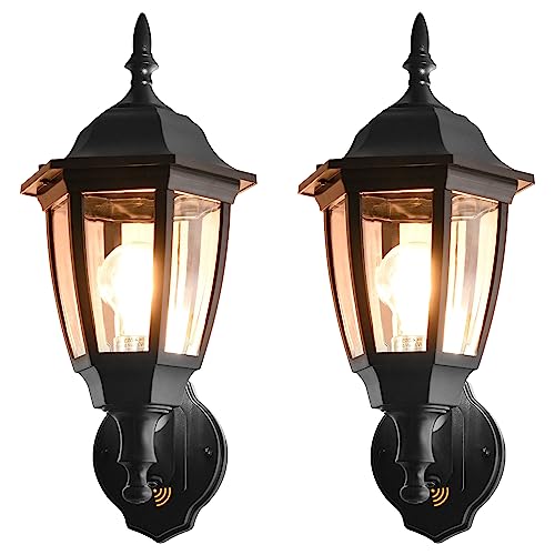 Outdoor Wall Light Dusk to Dawn, Porch Sensor Light White Plastic Anti-Corrosion with LED Edison Filament Bulb, Exterior Mount Lantern for House, Garage (1-Pack), FDS2542PS-W