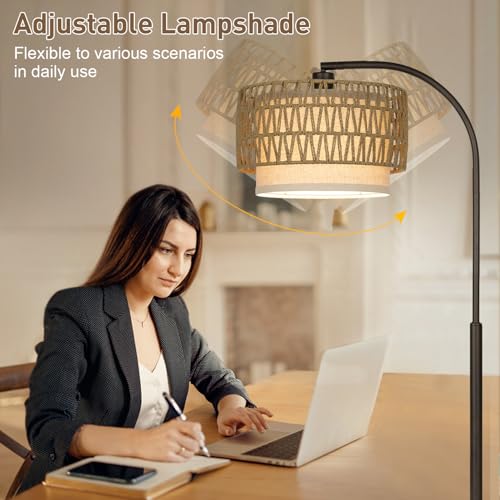 LED Floor Lamp Fully Dimmable Modern Standing Lamp Arc Floor Lamp with Adjustable Drum Shade, Gold Tall Pole Reading Lamp Corner Light for Living Room Bedroom Study Room, Bulb Included