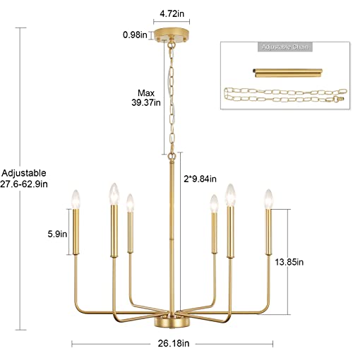 6 Light Distressed French Country Chandelier Rustic Antique White Farmhouse Chandelier for Dining Room Light Fixture Hanging Candle Pendant Lighting for Kitchen Island Living Room Bedroom Foyer