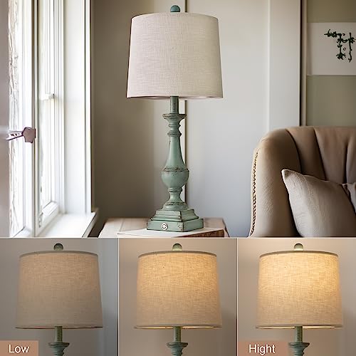 24.5" Mid Century Single Table Lamp for Living Room Farmhouse Linen Bedside Lamps for Bedroom Kids Room Dorm Office Rustic Lamps for End Table Nigntstand Resin