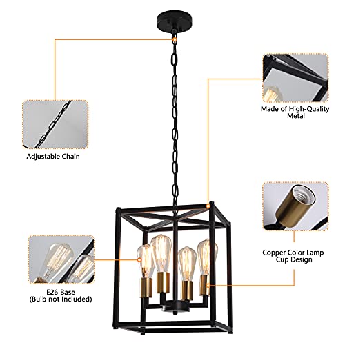 4-Light Black Chandelier,Modernized Ceiling Hanging Light Fixture for Bedroom Kitchen Island Foyer Living Room Dining Room Hallway