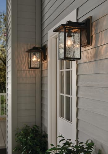 10.25" Outdoor Wall Light in Black, 1-Light Exterior Wall Sconce Porch Light with Clear Water Glass, (10.25" H x 6.5" W), 49924BKT