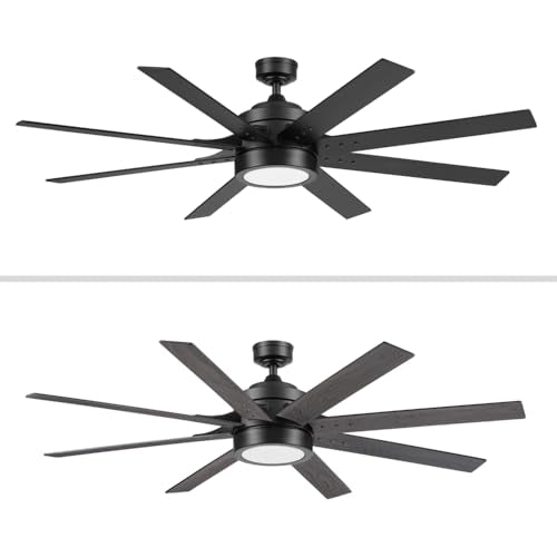 Ceiling Fans Xerxes, 62 Inch Contemporary LED Ceiling Fan with Light and Remote Control, 8 Blades with Dual Finish, Reversible Motor - 51628-01 (Brushed Nickel)