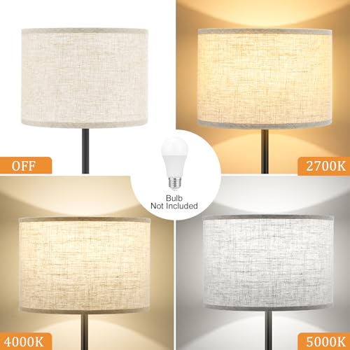 Modern Floor Lamp Simple Design with White Shade, Foot Pedal Switch, 60" Small Tall Lamps for Living Room Bedroom Office Dining Room Kitchen, Black Pole Lamp(Without Bulb)