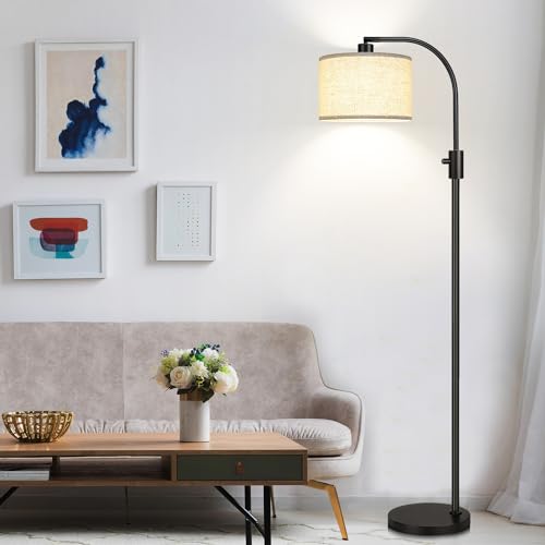 Dimmable Floor Lamp, 1200 Lumens LED Bulb Included, Gold Arc Floor Lamps for Living Room Modern Standing Lamp with Linen Shade, Tall Lamp for Living Room Bedroom Office Reading Room Nursery