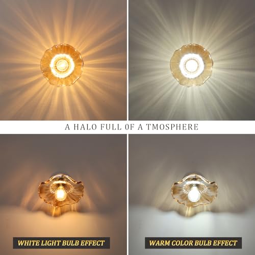 Semi Flush Mount Ceiling Light, Gold Hallway Vintage Lights Fixture Ceiling with Amber Peony Glass, Bulb Included, 4.72" Base Modern Ceiling Light Fixtures for Kitchen Bedroom