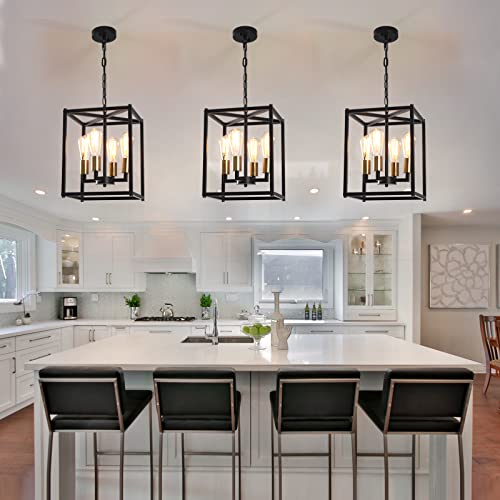 4-Light Black Chandelier,Modernized Ceiling Hanging Light Fixture for Bedroom Kitchen Island Foyer Living Room Dining Room Hallway